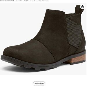 Womens Sorel Emelie Black Leather Nubuck Ankle Chelsea Boots‎ Size 7.5 M EUC